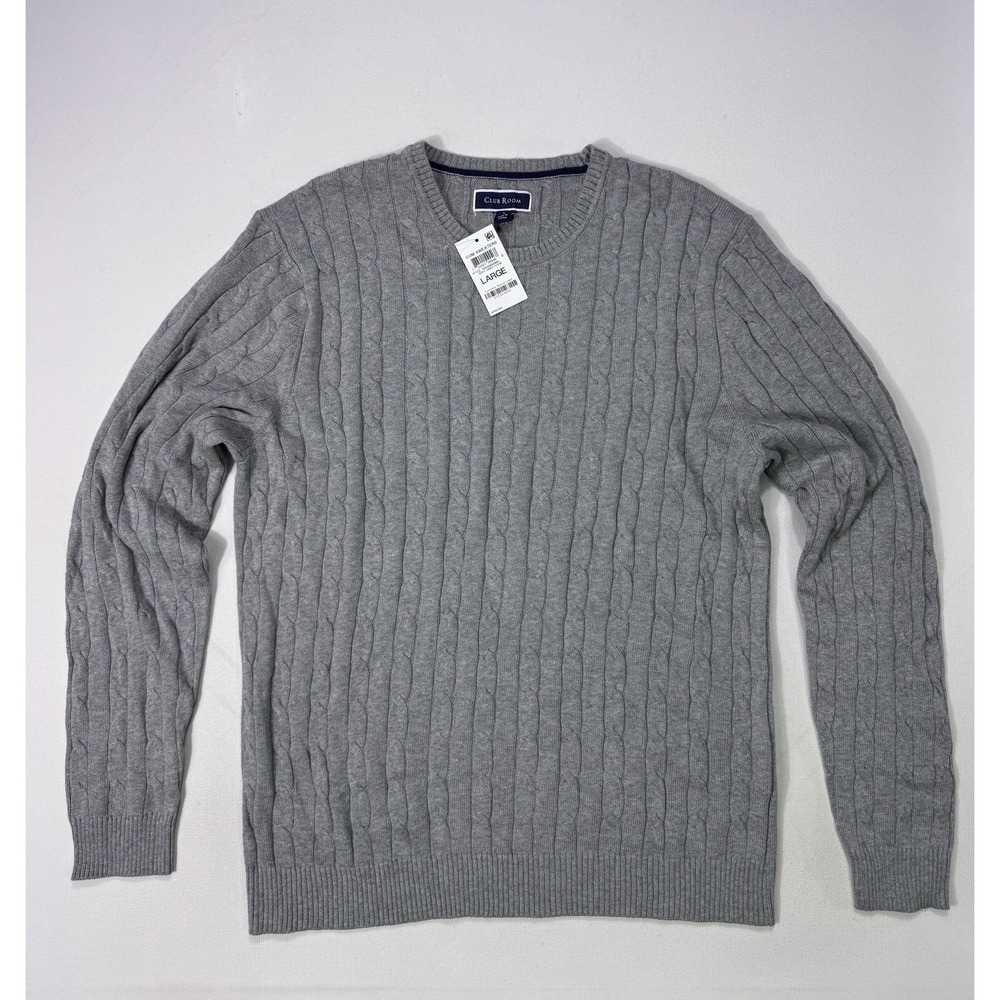 Club Room Mens Large Grey Cable-Knit Sweater NWT 100099695MN Cotton Pullover